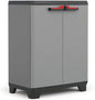 Keter Armoire Basse STILO - Armoire de Rangement Verrouillable - Étagère et Pieds Ajustables, Poignée Soft Touch - Cuisine, Garage, Atelier, Placard - 68 x 39 x 90 cm - Gris/Noir/Rouge