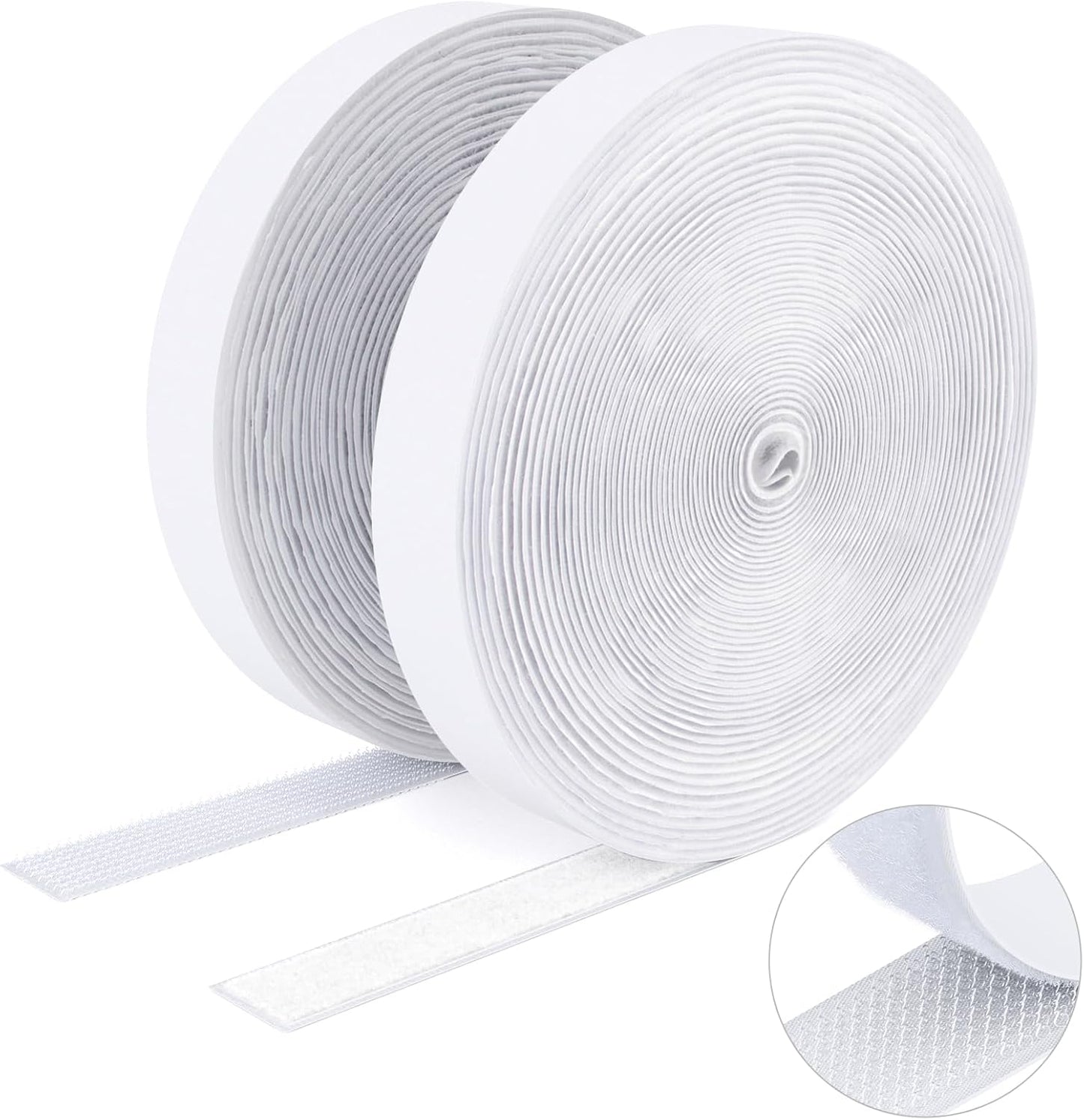 Double Sided Hook and Loop Tape, 20MM x 8M Self Adhesive Tape, Heavy Duty Tape, Interlocking Tape for Photo Frame, Mosquito Net, Carpet, DIY - White